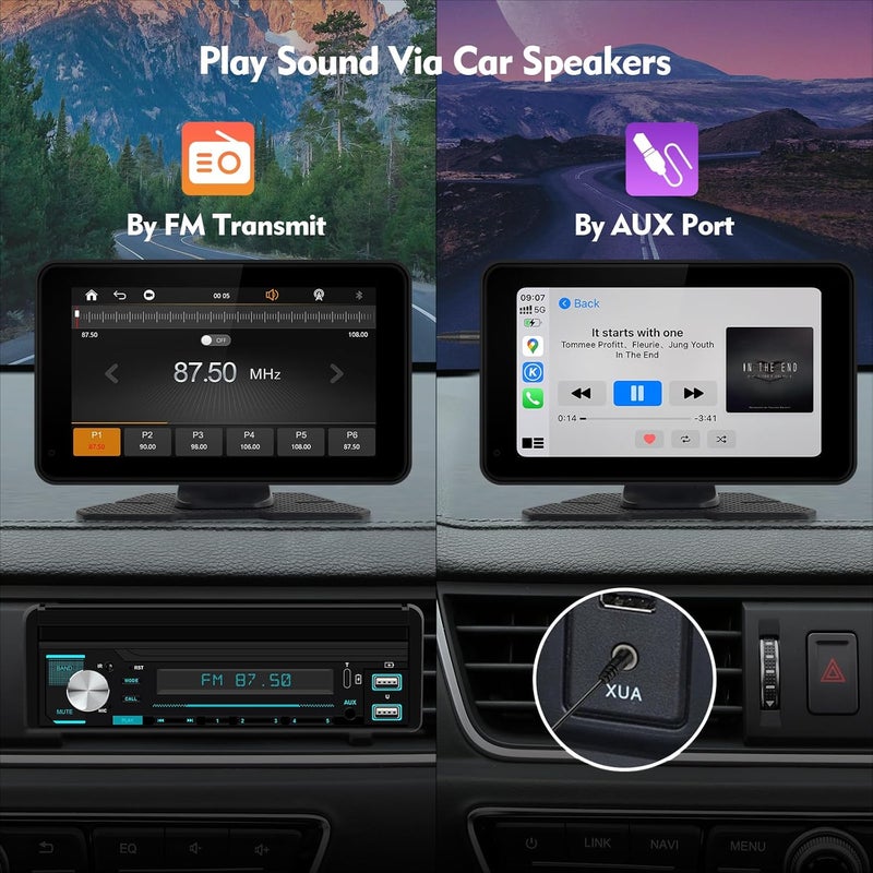 FeirTon شاشة سيارة محمولة 7" HD لاسلكية مع Carplay لنظام الصوت في السيارة شاشة تعمل باللمس مع Carplay من Apple وAndroid Auto جهاز لوحي للسيارة مع كاميرا خلفية/رابط مرآة/تحكم صوتي/Bluetooth/GPS لجميع المركبات - Image 5